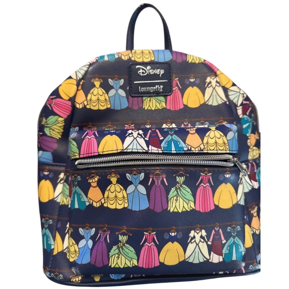 Disney Loungefly Mini Backpack Princess Dress Wardrobe Navy Blue Multi Y2K